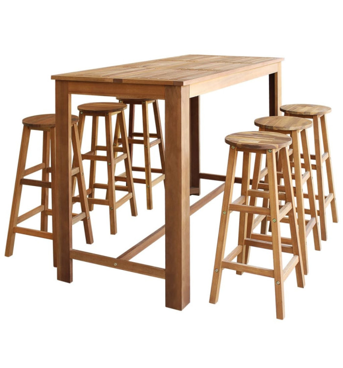 Table et tabourets de bar 7 pcs Bois d'acacia massif | Mobilier & Déco