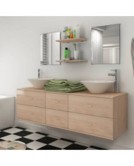 Meuble de salle de bain 9 pcs avec lavabo et robinet Beige | Mobilier & Déco