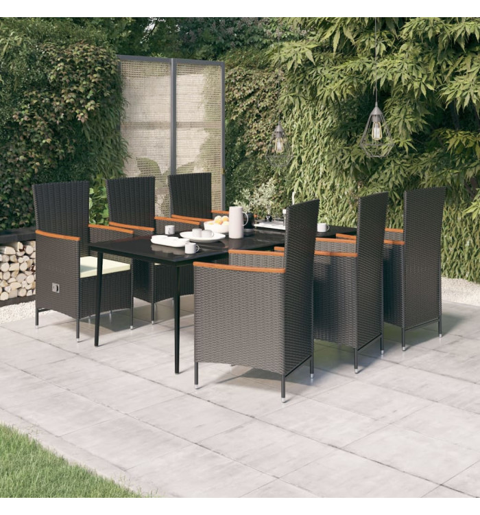Ensemble à manger de jardin avec coussins 7 pcs Noir | Mobilier & Déco