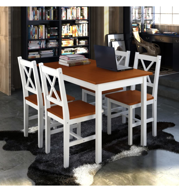 Ensemble de salle à manger 5 pcs Marron et blanc | Mobilier & Déco