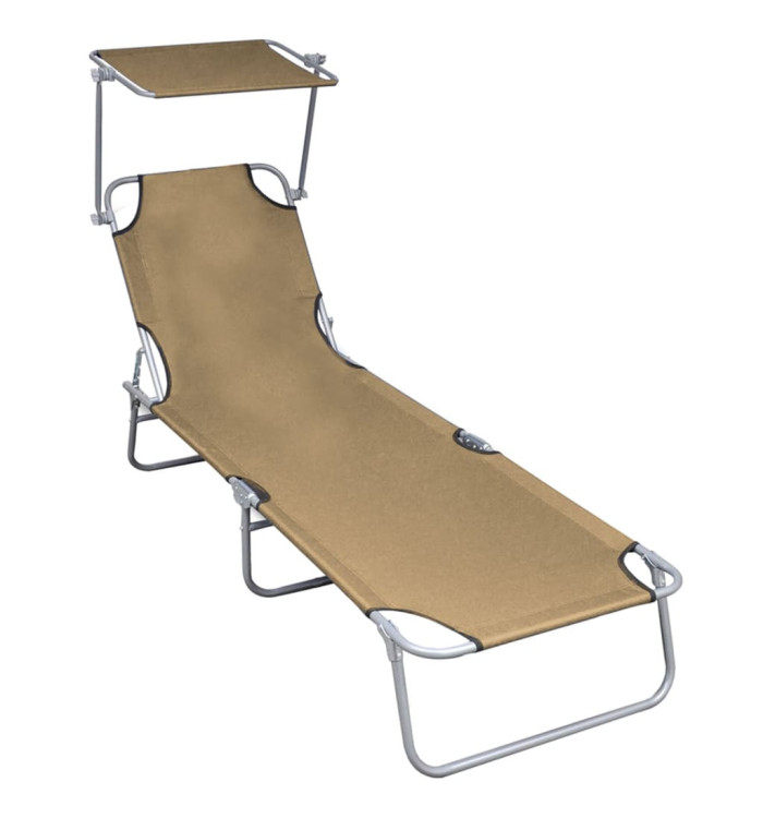 Chaise longue pliable avec auvent Taupe Aluminium | Mobilier & Déco
