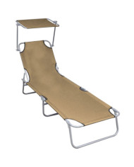 Chaise longue pliable avec auvent Taupe Aluminium | Mobilier & Déco