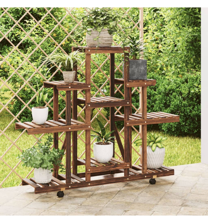 Support à fleurs avec roues 110x25x101 cm bois massif de sapin | Mobilier & Déco
