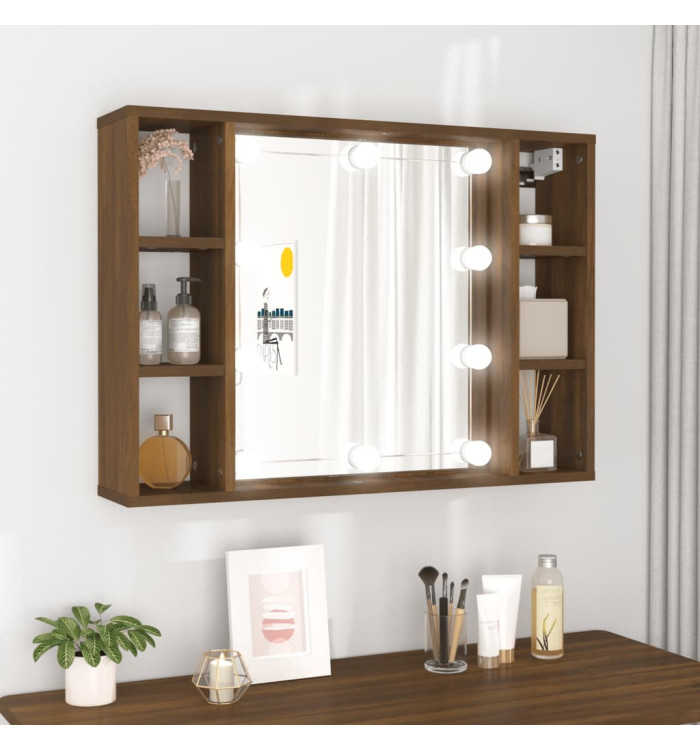 Armoire à miroir avec LED Chêne marron 76x15x55 cm | Mobilier & Déco