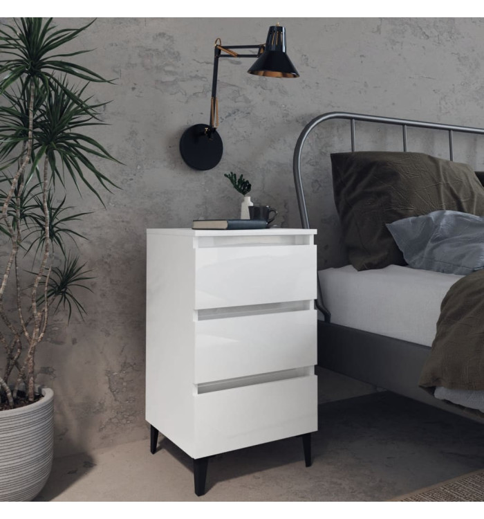 Table de chevet avec pieds en métal blanc brillant 40x35x69 cm | Mobilier & Déco