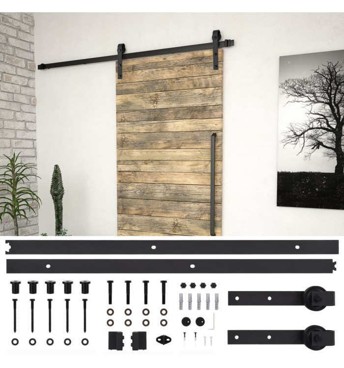 Kit de quincaillerie de porte coulissante SKIEN 183 cm noir | Mobilier & Déco