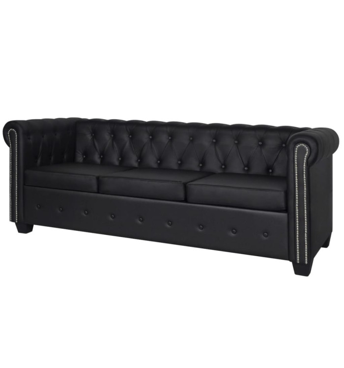 Canapé Chesterfield à 3 places cuir synthétique noir | Mobilier & Déco