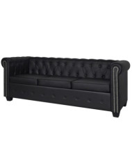Canapé Chesterfield à 3 places cuir synthétique noir | Mobilier & Déco