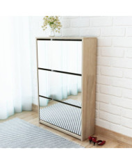 Meuble à chaussures 3 étagères Miroir 63x17x102,5 cm Chêne | Mobilier & Déco