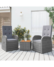 Ensemble de salon de jardin 3 pcs gris poly rotin et acacia | Mobilier & Déco