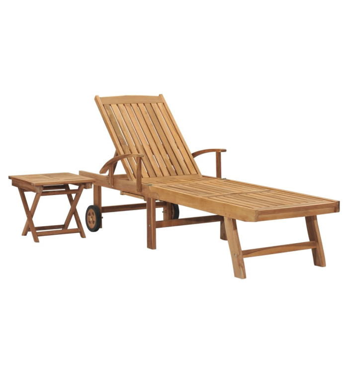 Chaise longue avec table Bois de teck solide | Mobilier & Déco