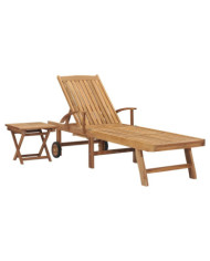 Chaise longue avec table Bois de teck solide | Mobilier & Déco