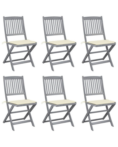 Chaises pliables d'extérieur lot de 6 et coussins Bois d'acacia | Mobilier & Déco