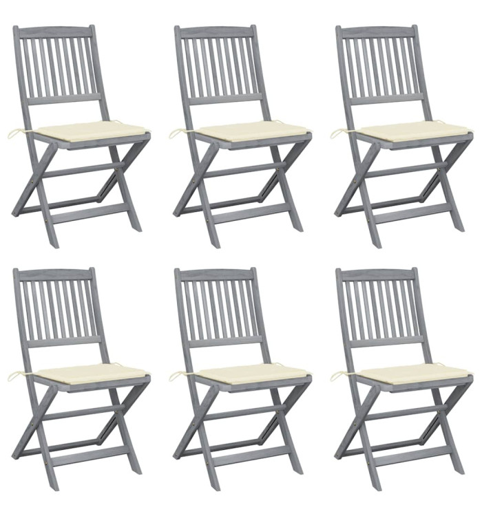 Chaises pliables d'extérieur lot de 6 et coussins Bois d'acacia | Mobilier & Déco
