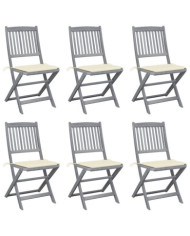 Chaises pliables d'extérieur lot de 6 et coussins Bois d'acacia | Mobilier & Déco