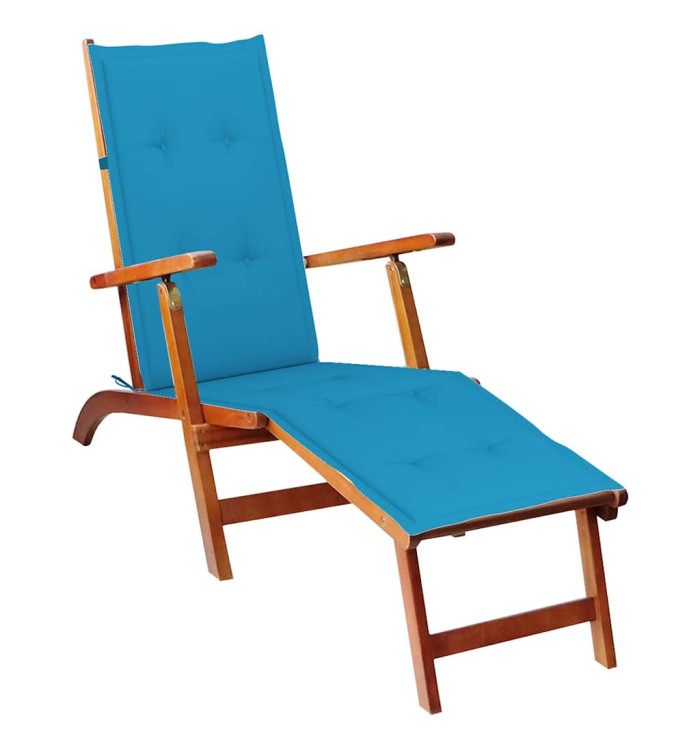 Chaise longue d'extérieur repose-pied et coussin Acacia solide | Mobilier & Déco