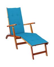 Chaise longue d'extérieur repose-pied et coussin Acacia solide | Mobilier & Déco