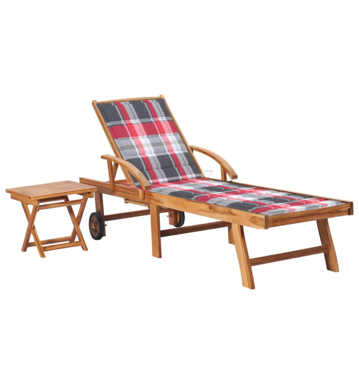 Chaise longue avec table et coussin Bois de teck solide | Mobilier & Déco