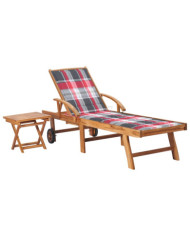 Chaise longue avec table et coussin Bois de teck solide | Mobilier & Déco