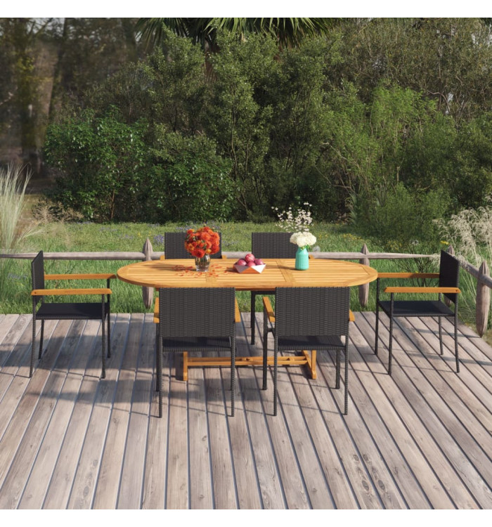 Ensemble à manger de jardin 7 pcs Résine tressée Noir | Mobilier & Déco