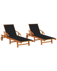Chaises longues lot de 2 avec coussins Bois d'acacia solide | Mobilier & Déco