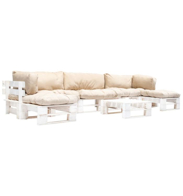 Salon de jardin palette 6 pcs avec coussins sable bois | Mobilier & Déco