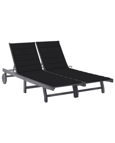 Chaise longue de jardin 2 places avec coussin Gris Acacia | Mobilier & Déco