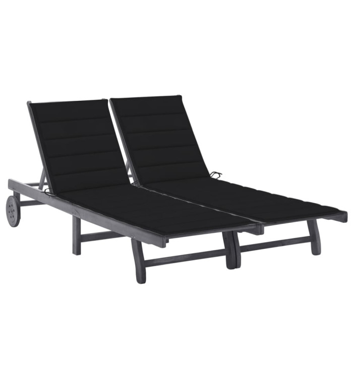 Chaise longue de jardin 2 places avec coussin Gris Acacia | Mobilier & Déco