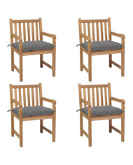 Chaises de jardin lot de 4 et coussins gris Bois de teck solide | Mobilier & Déco