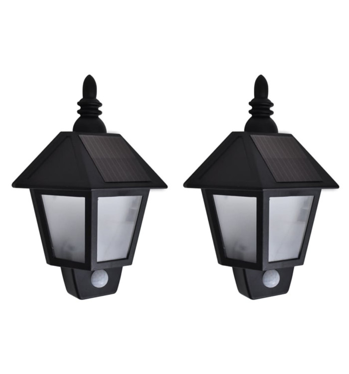 Appliques murales solaires 2 pcs avec capteur de mouvement Noir | Mobilier & Déco