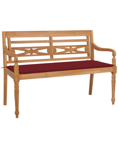 Banc Batavia avec coussin bordeaux 120 cm Bois de teck massif | Mobilier & Déco