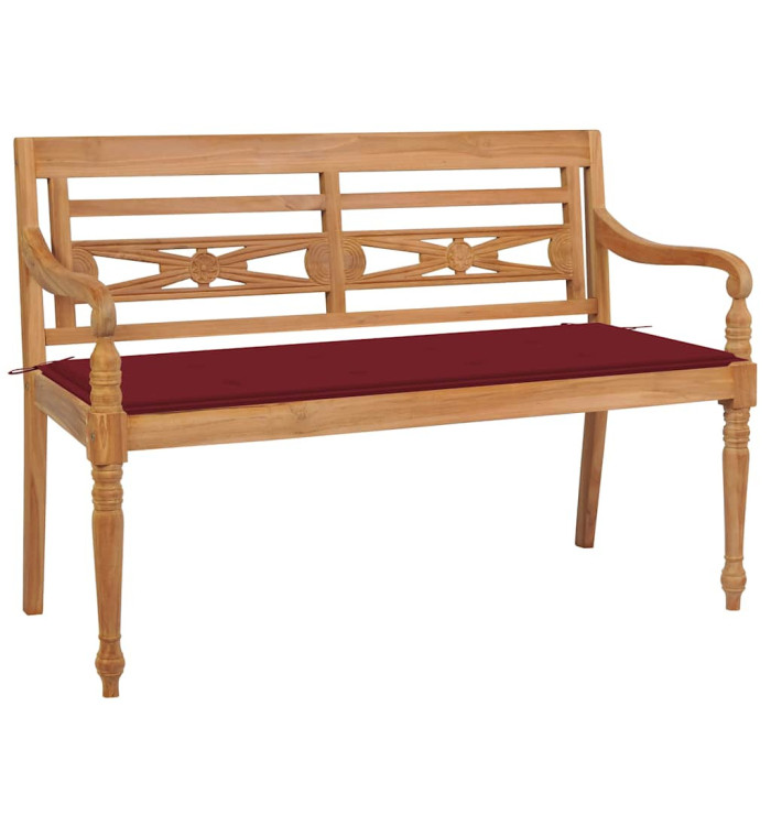 Banc Batavia avec coussin bordeaux 120 cm Bois de teck massif | Mobilier & Déco