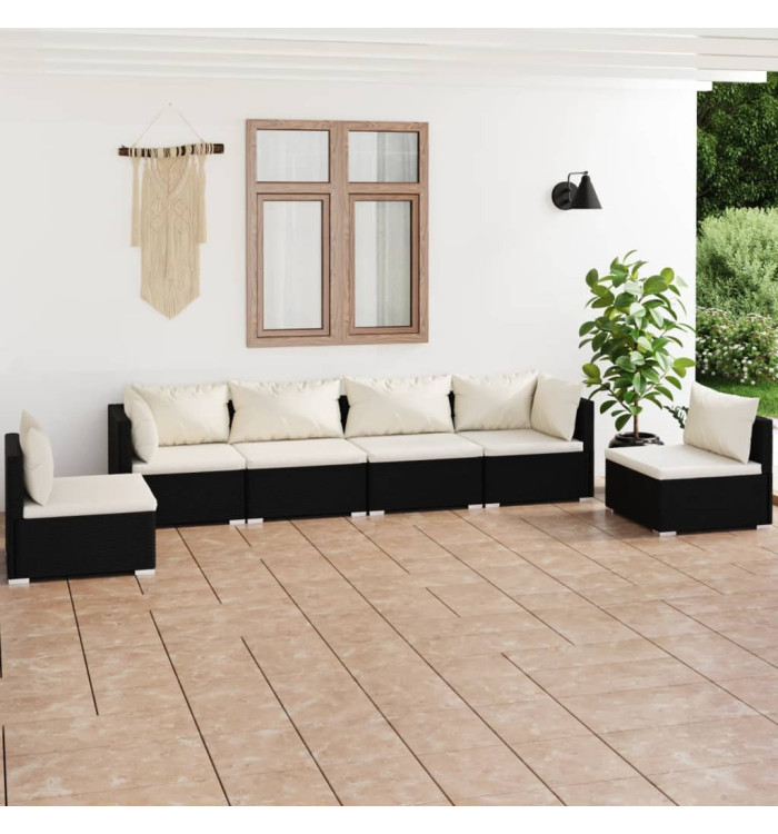 Salon de jardin 6 pcs avec coussins Résine tressée Noir | Mobilier & Déco