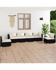 Salon de jardin 6 pcs avec coussins Résine tressée Noir | Mobilier & Déco