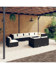 Salon de jardin 9 pcs avec coussins Résine tressée Noir | Mobilier & Déco