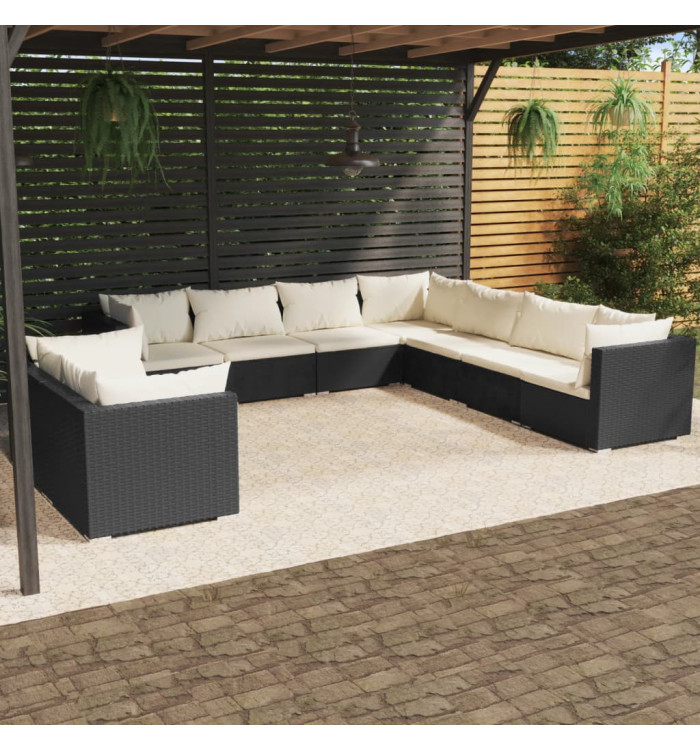Salon de jardin 9 pcs avec coussins Noir Résine tressée | Mobilier & Déco