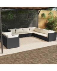 Salon de jardin 9 pcs avec coussins Noir Résine tressée | Mobilier & Déco