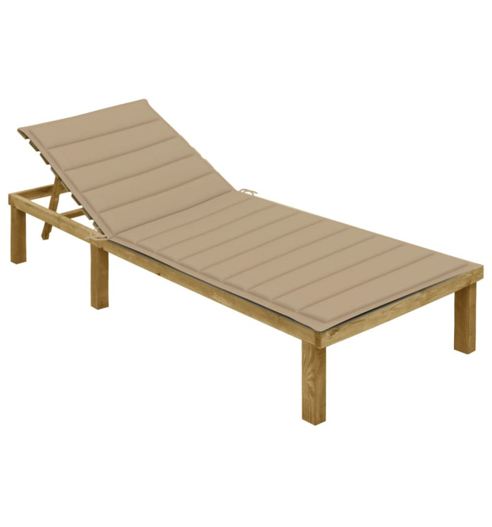 Chaise longue avec coussin beige Bois de pin imprégné | Mobilier & Déco