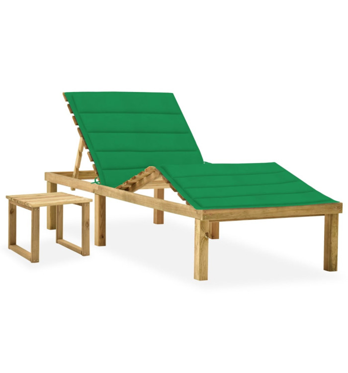 Chaise longue de jardin avec table et coussin Pin imprégné | Mobilier & Déco
