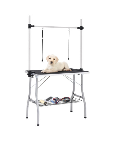 Table de toilettage réglable de chiens avec 2 boucles et panier | Mobilier & Déco
