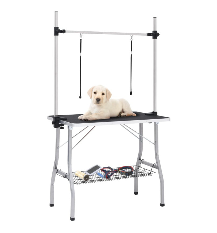 Table de toilettage réglable de chiens avec 2 boucles et panier | Mobilier & Déco