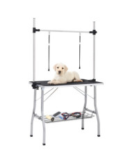 Table de toilettage réglable de chiens avec 2 boucles et panier | Mobilier & Déco