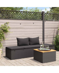 Chaise longue avec coussins Résine tressée Noir | Mobilier & Déco