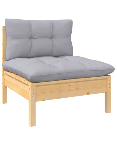 Canapé central de jardin avec coussins gris Bois de pin massif | Mobilier & Déco