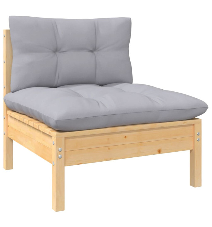 Canapé central de jardin avec coussins gris Bois de pin massif | Mobilier & Déco