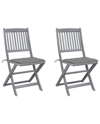 Chaises pliables d'extérieur lot de 2 et coussins Bois d'acacia | Mobilier & Déco