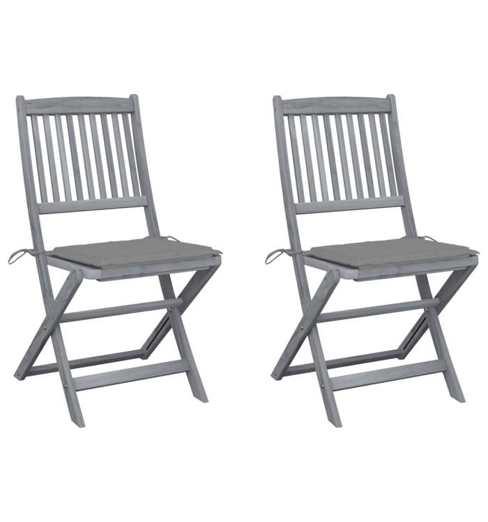 Chaises pliables d'extérieur lot de 2 et coussins Bois d'acacia | Mobilier & Déco