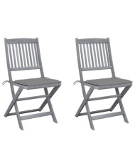 Chaises pliables d'extérieur lot de 2 et coussins Bois d'acacia | Mobilier & Déco