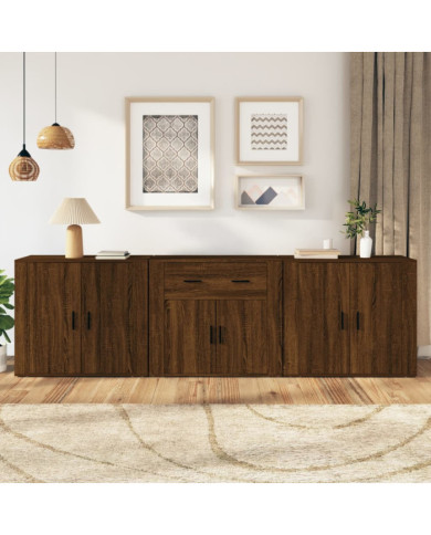 Buffets 3 pcs Chêne marron Bois d'ingénierie | Mobilier & Déco