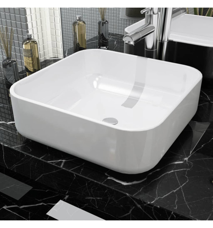 Lavabo carré Céramique Blanc 39x39x13,5 cm | Mobilier & Déco